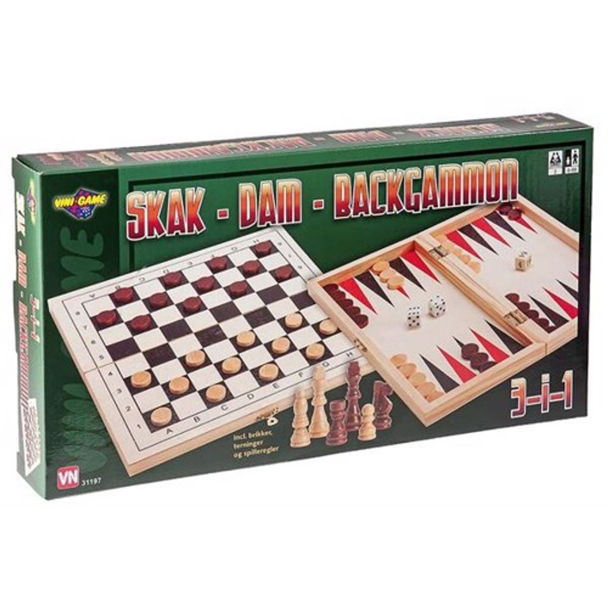 3-i-1 Skak+Dam+Backgammon