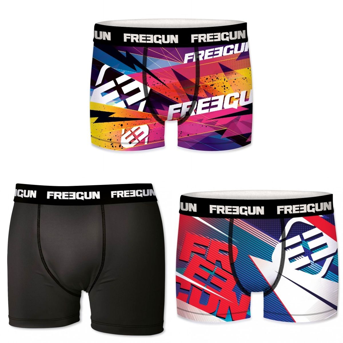 3-pack Microfiber Boxershorts - 2x Freegun mønster og 1x Sort - Freegun