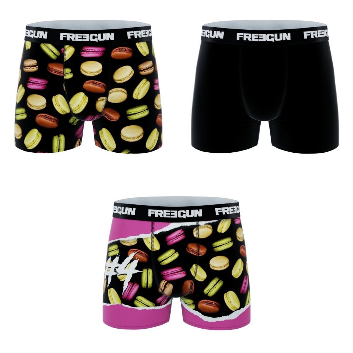 3-pack Microfiber Boxershorts - 2x Macaron mønster og 1x Sort - Freegun