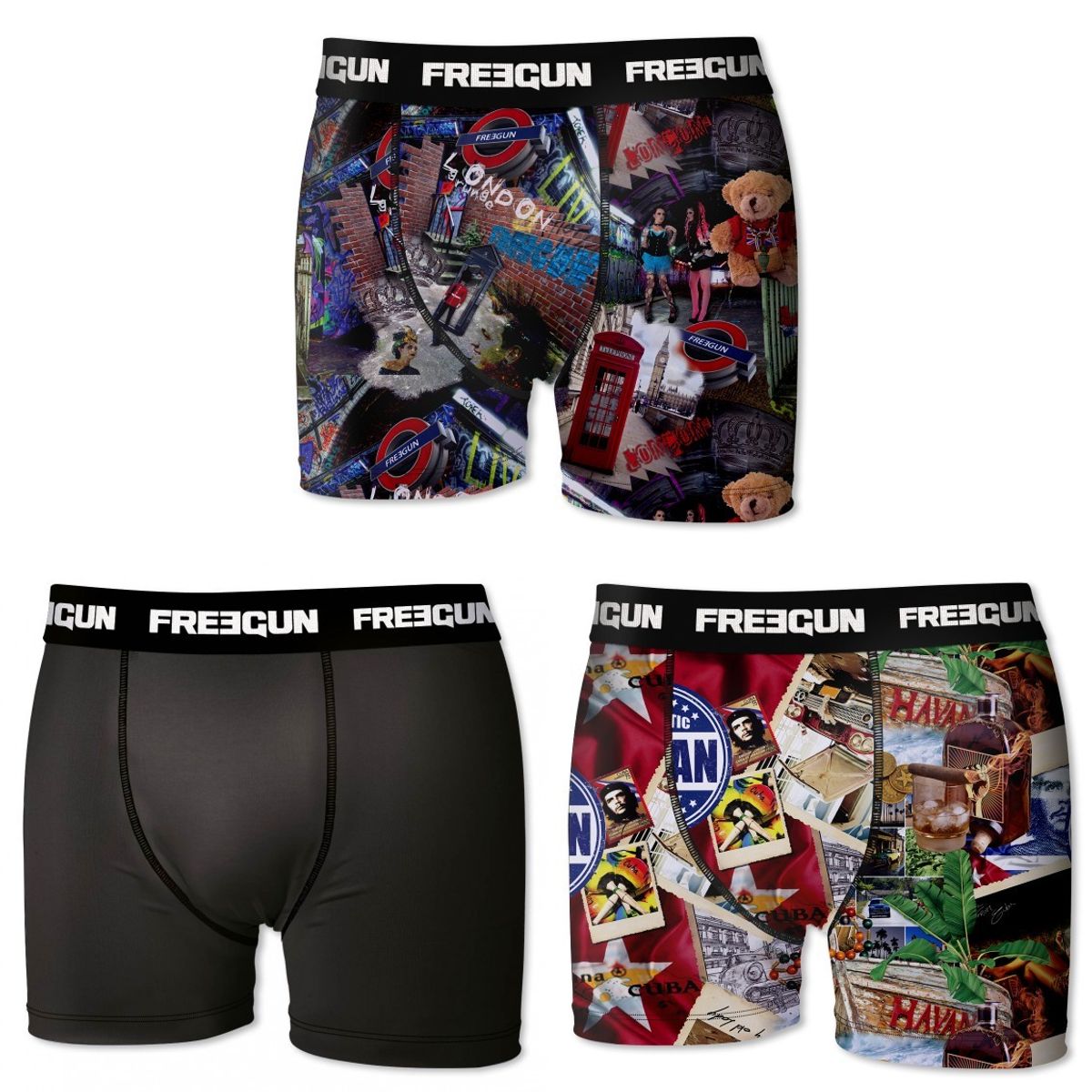 3-pack Microfiber Boxershorts - London, Cuba og Sort - Freegun