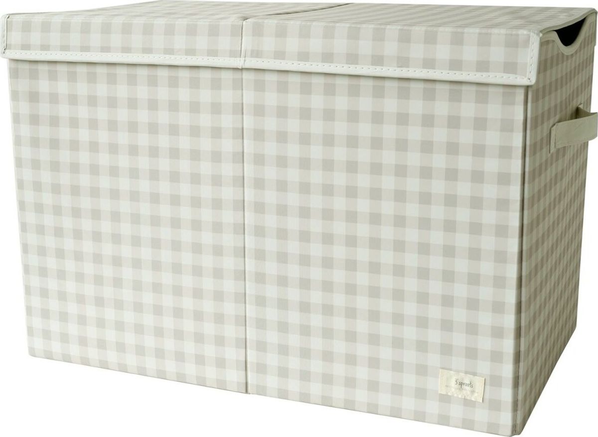 3 Sprouts - Opbevaringskasse Med Låg - Gingham - Beige