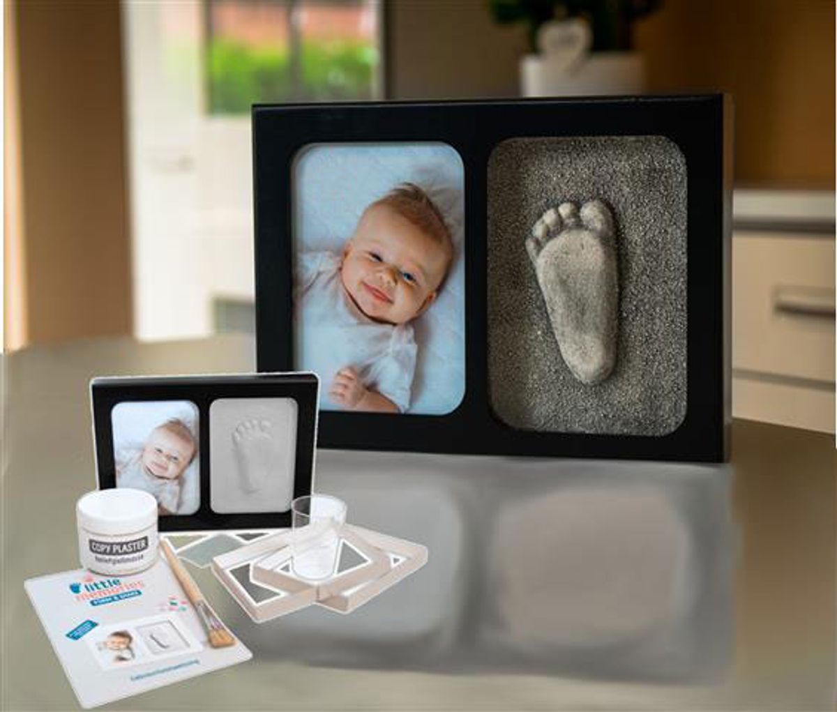 3D Babyaftryk med sort deluxe ramme