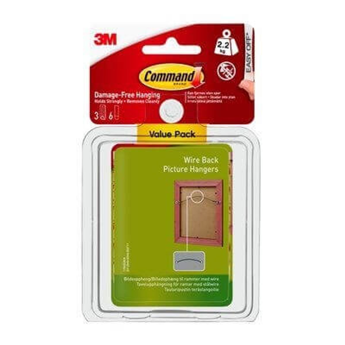 3M Command Billedophæng til Wire Value Pack, hvid, 3 ophæng, 6 store strips