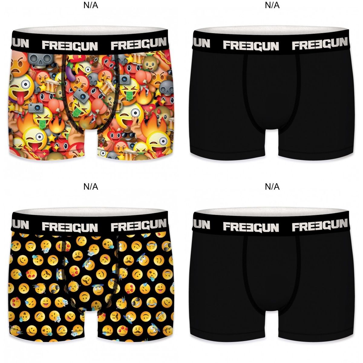 4-pack Microfiber Boxershorts - 1x Smiley 1x Emoji og 2x Sort - Freegun