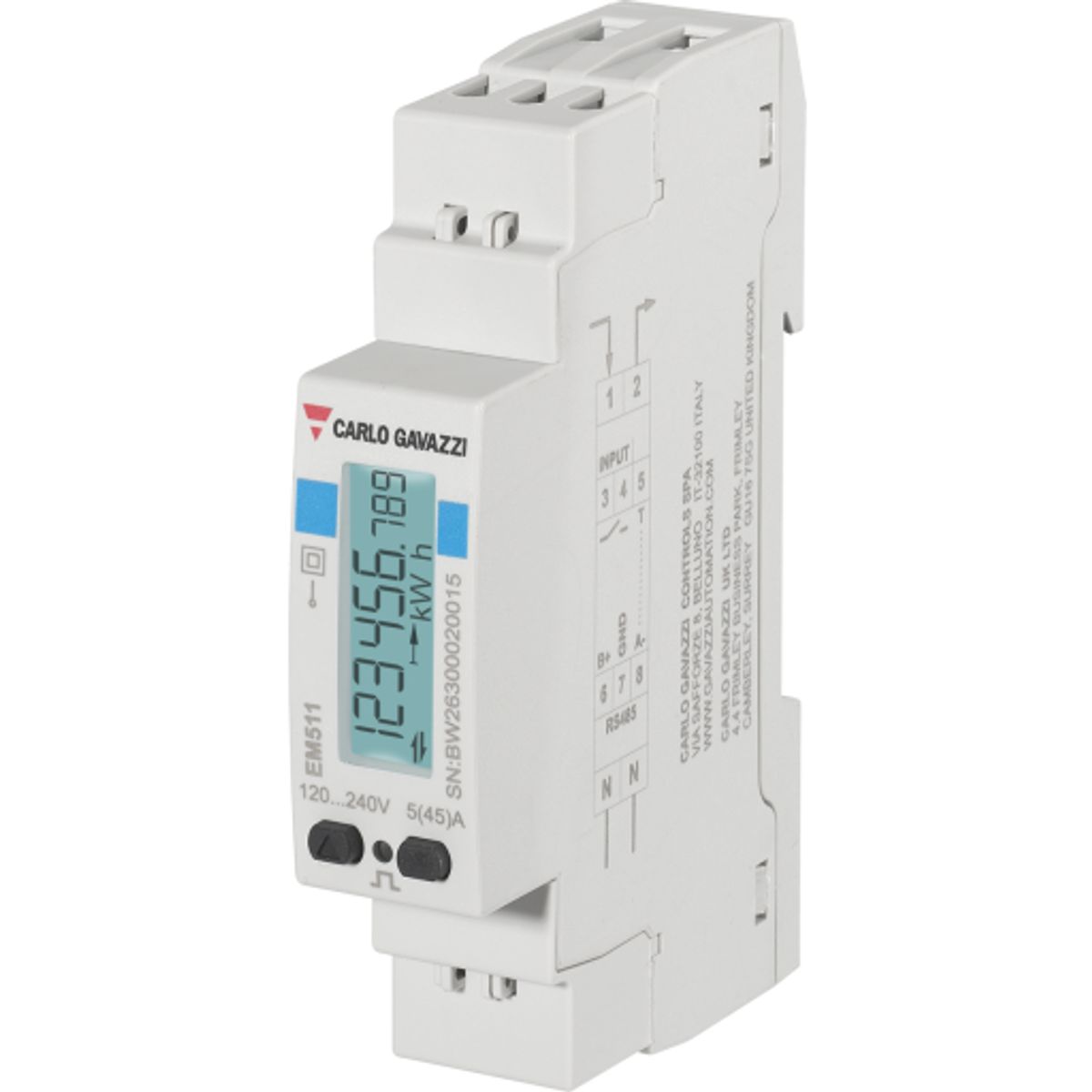 5 stk KWH Måler 1-Faset MID-B 45A Direkte Modbus, din, 17,5 mm