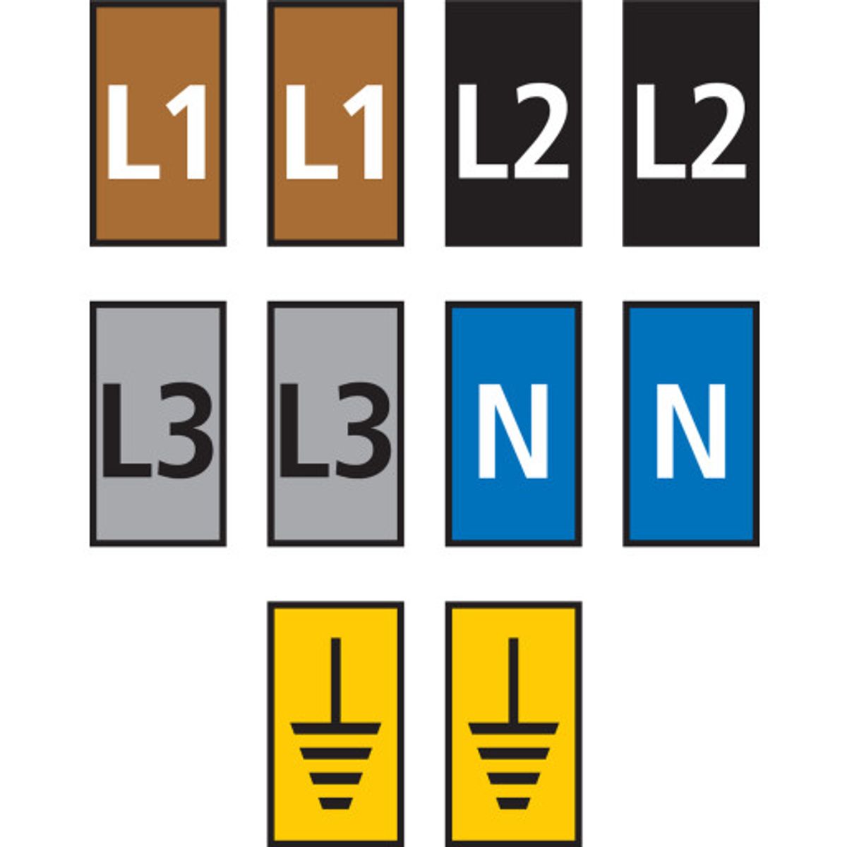 5 stk Ledningsmærke (L1,L2,L3,N,JORD) gul WIC2 til 1,5-2,5 mm² 200 stk