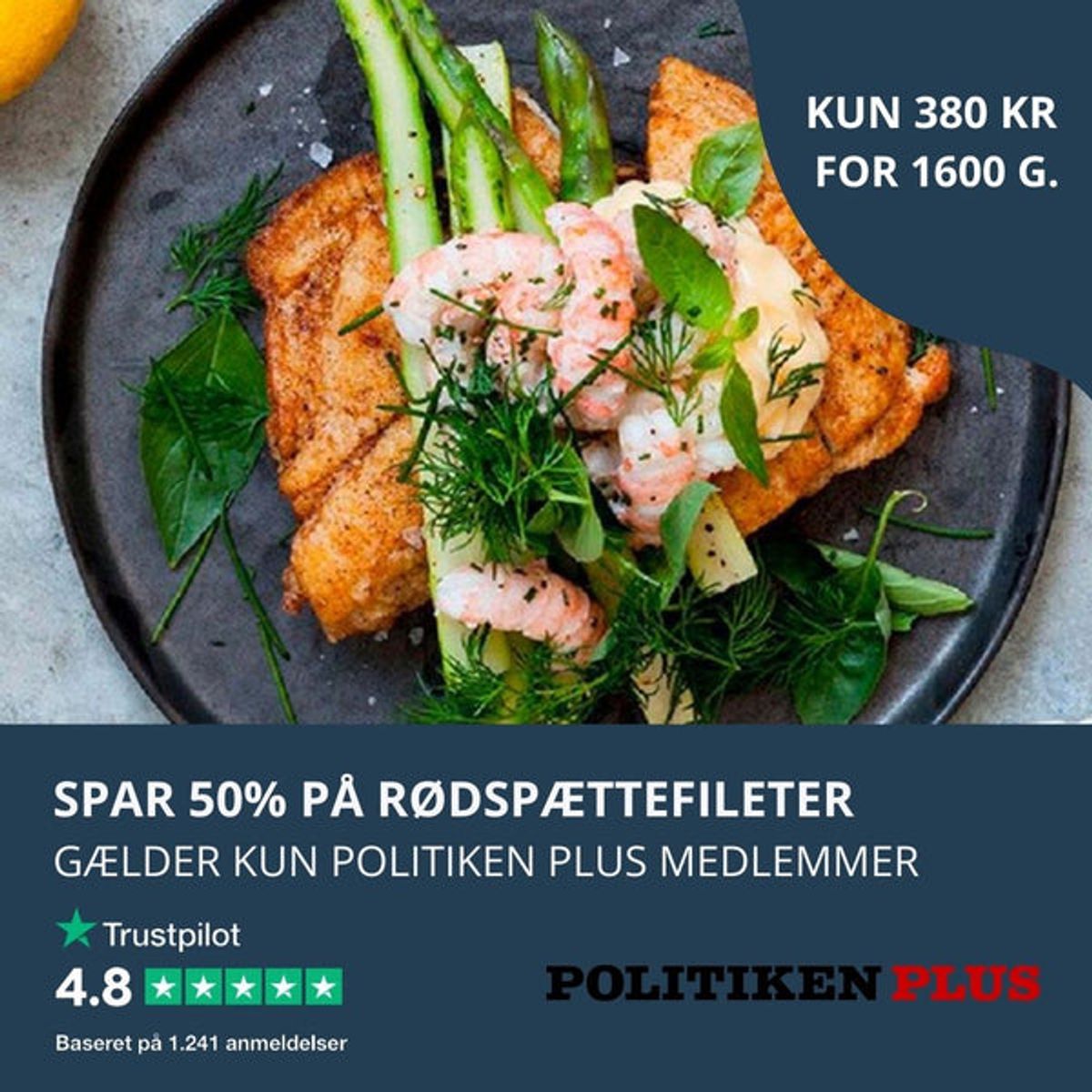 50% på friske håndskårede rødspættefileter (Politiken Plus tilbud)