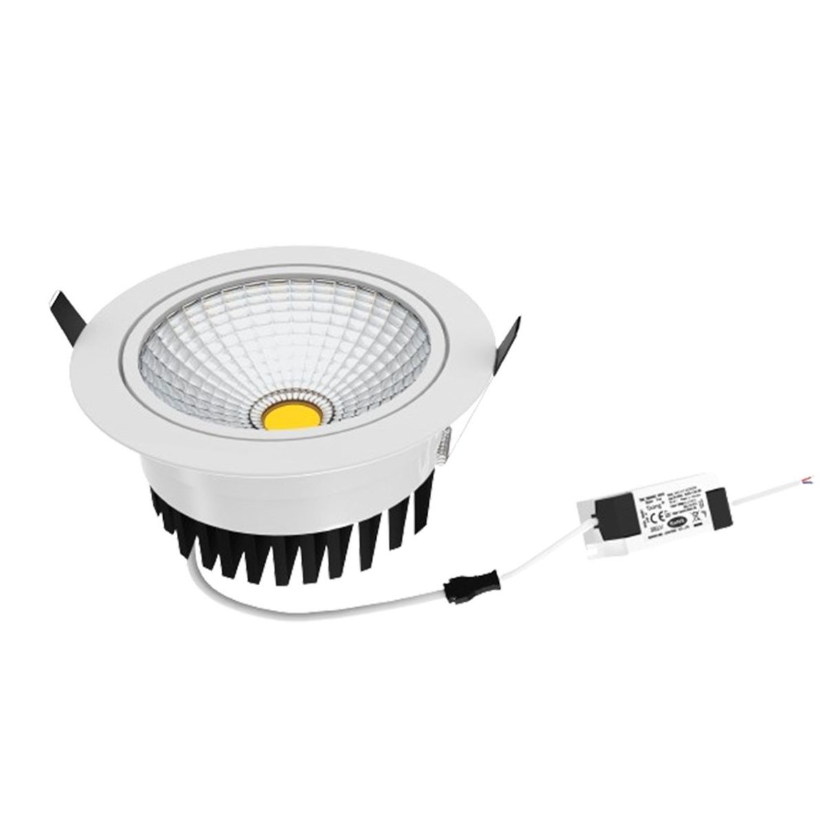 5W COB indbygningsspot - Hul: Ø7 cm, Mål: Ø8,5 cm, RA80, hvid kant, 2700K, 230V - Kulør : Varm