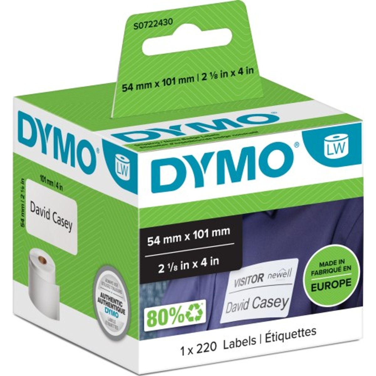 6 stk DYMO® LabelWriter forsendelses etiketter, 54 x 101 mm, 220 stk.