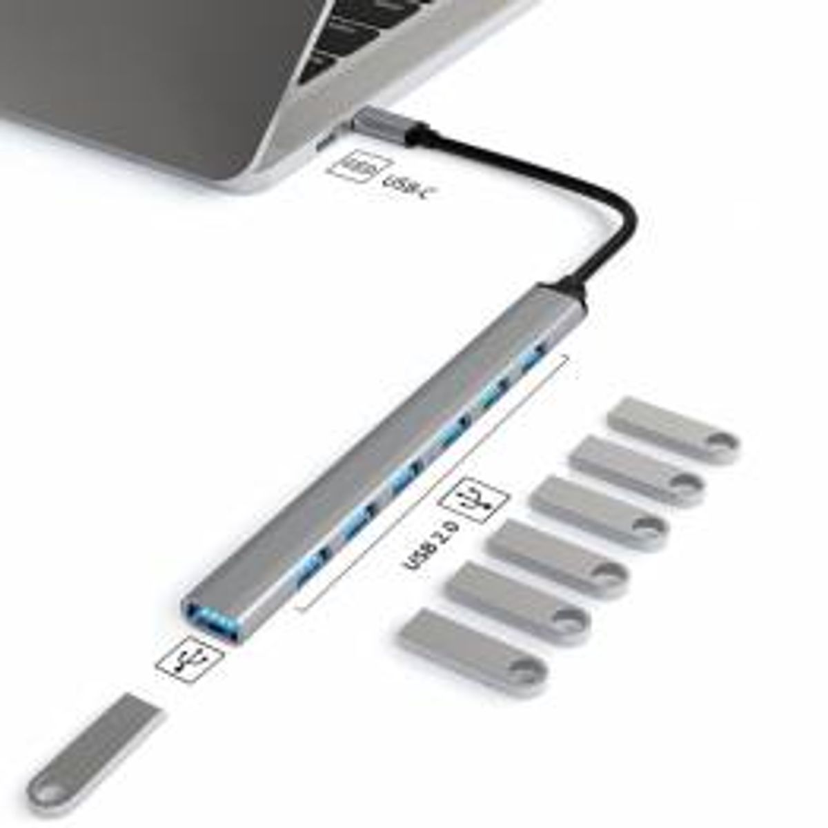 7-i-1 USB-C til 7-port USB 3.0 Hub