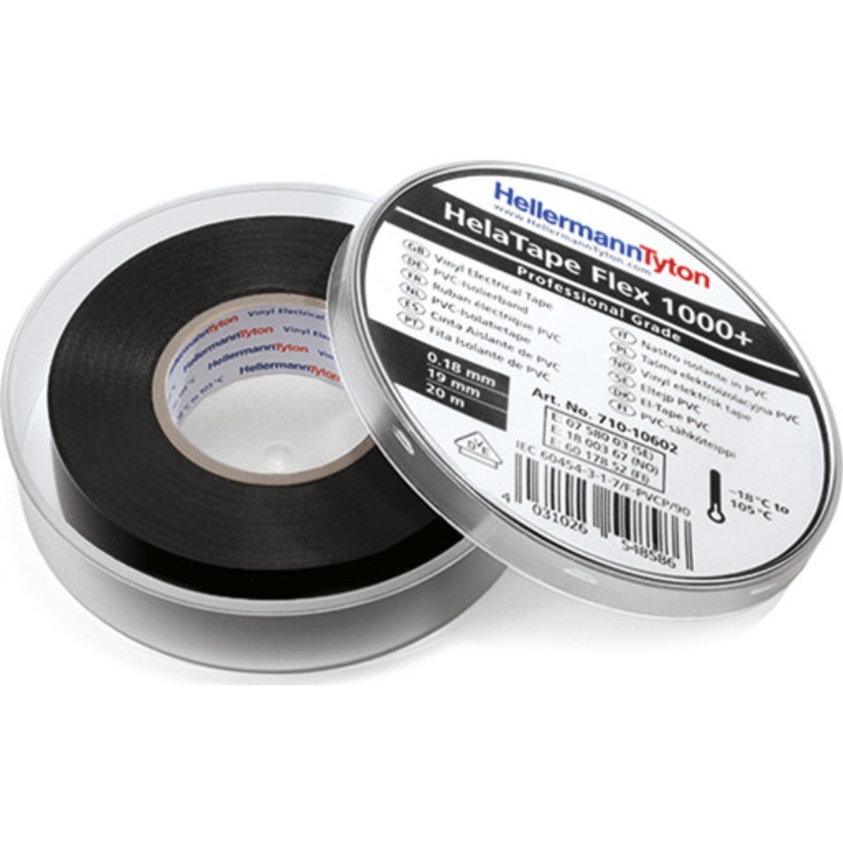 80 stk HelaTape Flex 1000+ 19 mm x 33 m, elektrisk vinyltape, sort