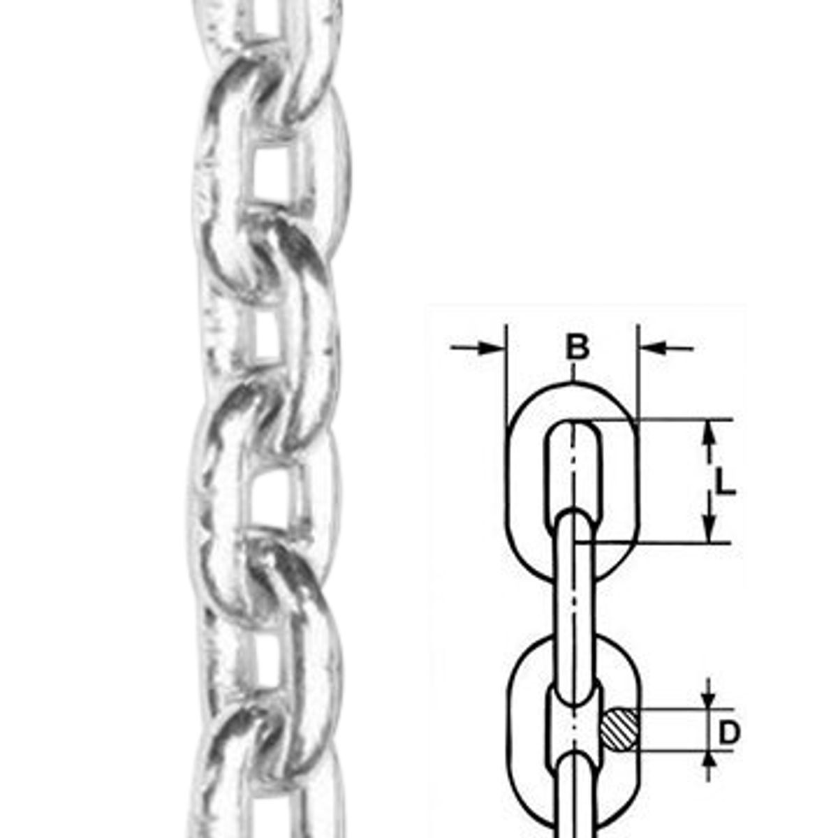 8x32mm Kortleddet Ugalv. Kæde, 30 Meter - Din5685a