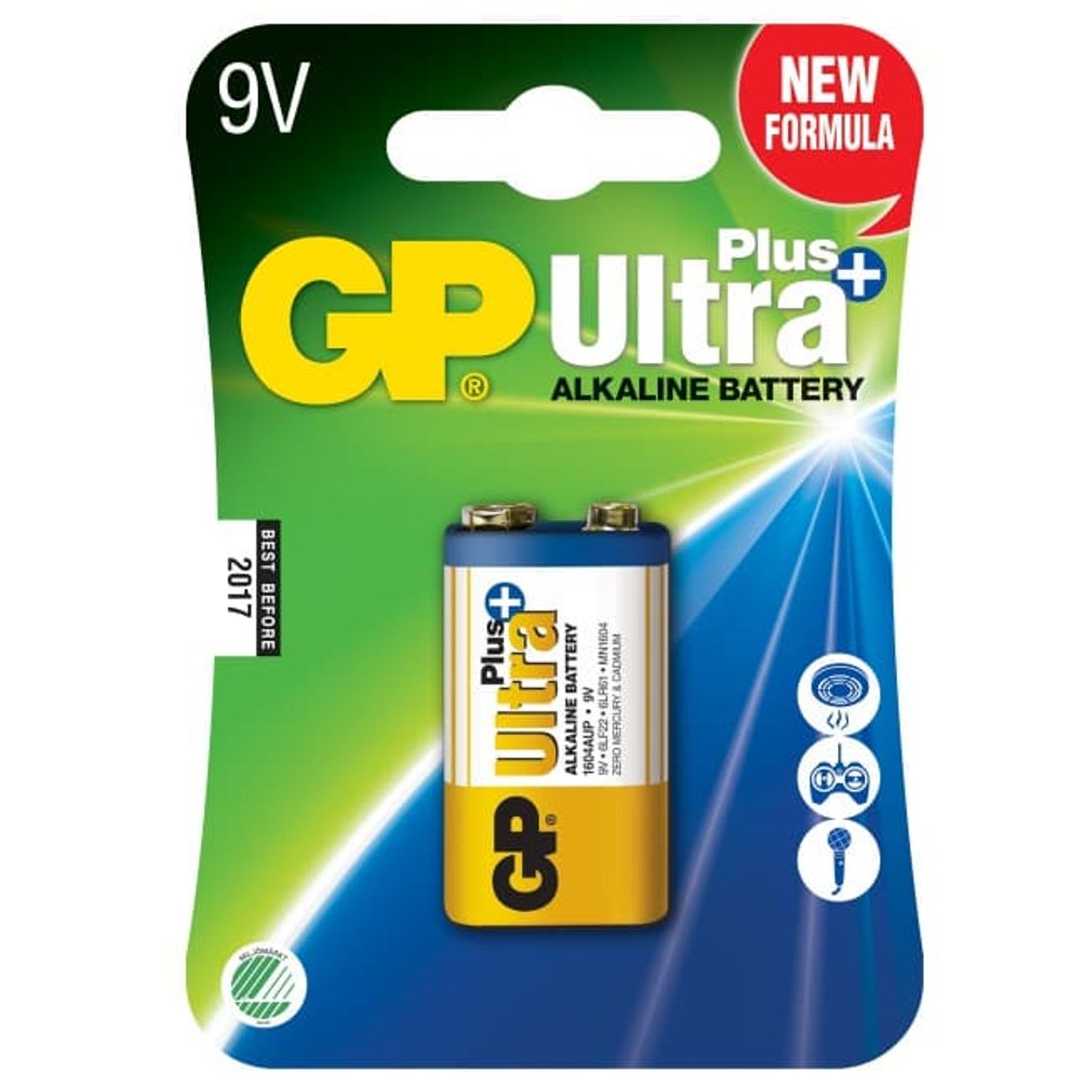 9V Alkaline Batteri, model Ultra Plus fra GP