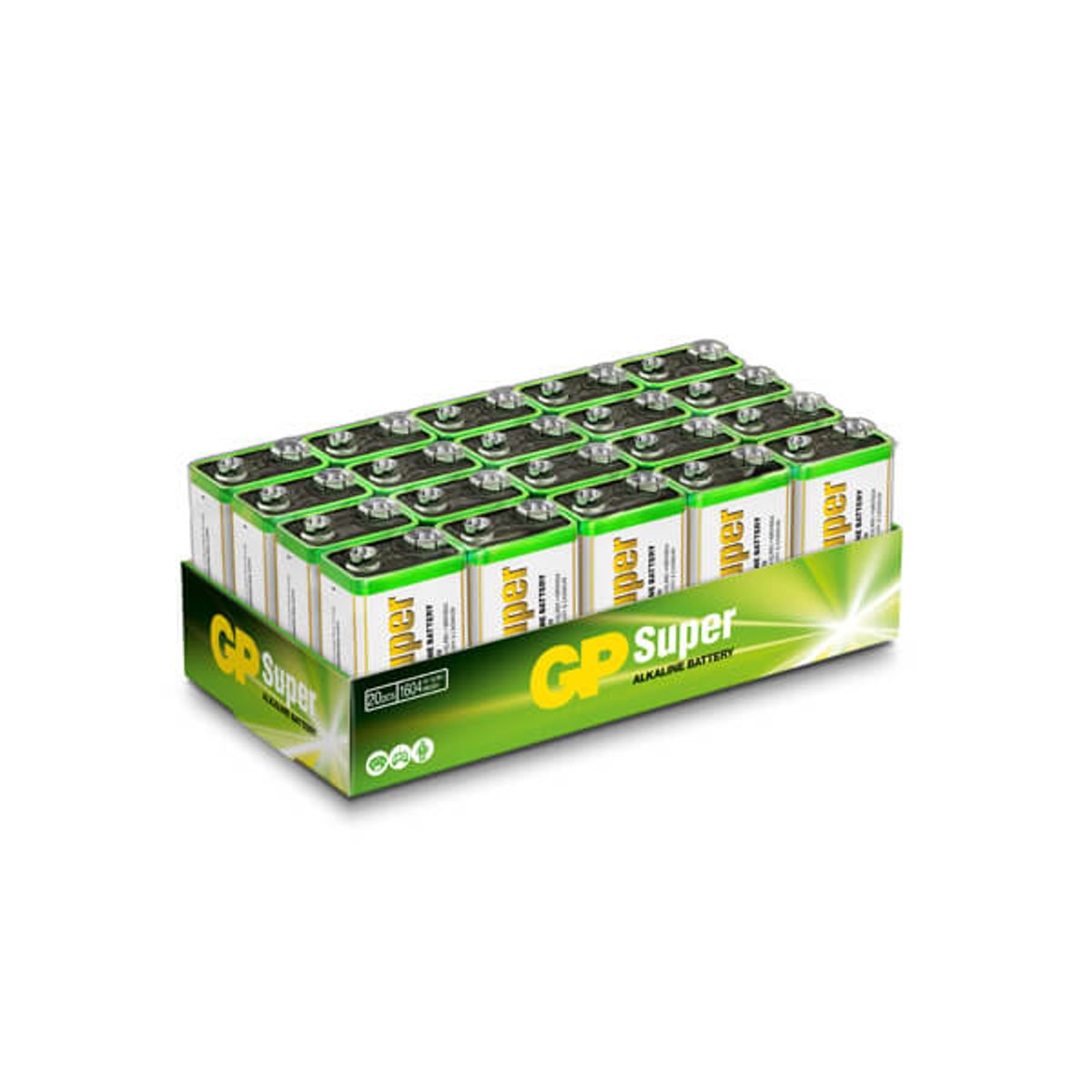 9V batteri / 20 stk / GP Super Alkaline / E batteri