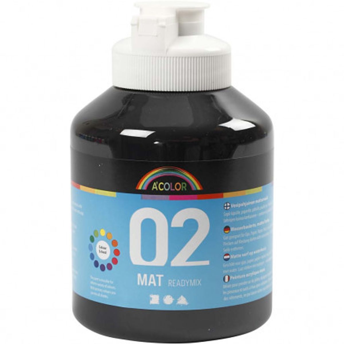 A-Color akrylmaling, sort, 02 - mat (plakatfarve), 500ml