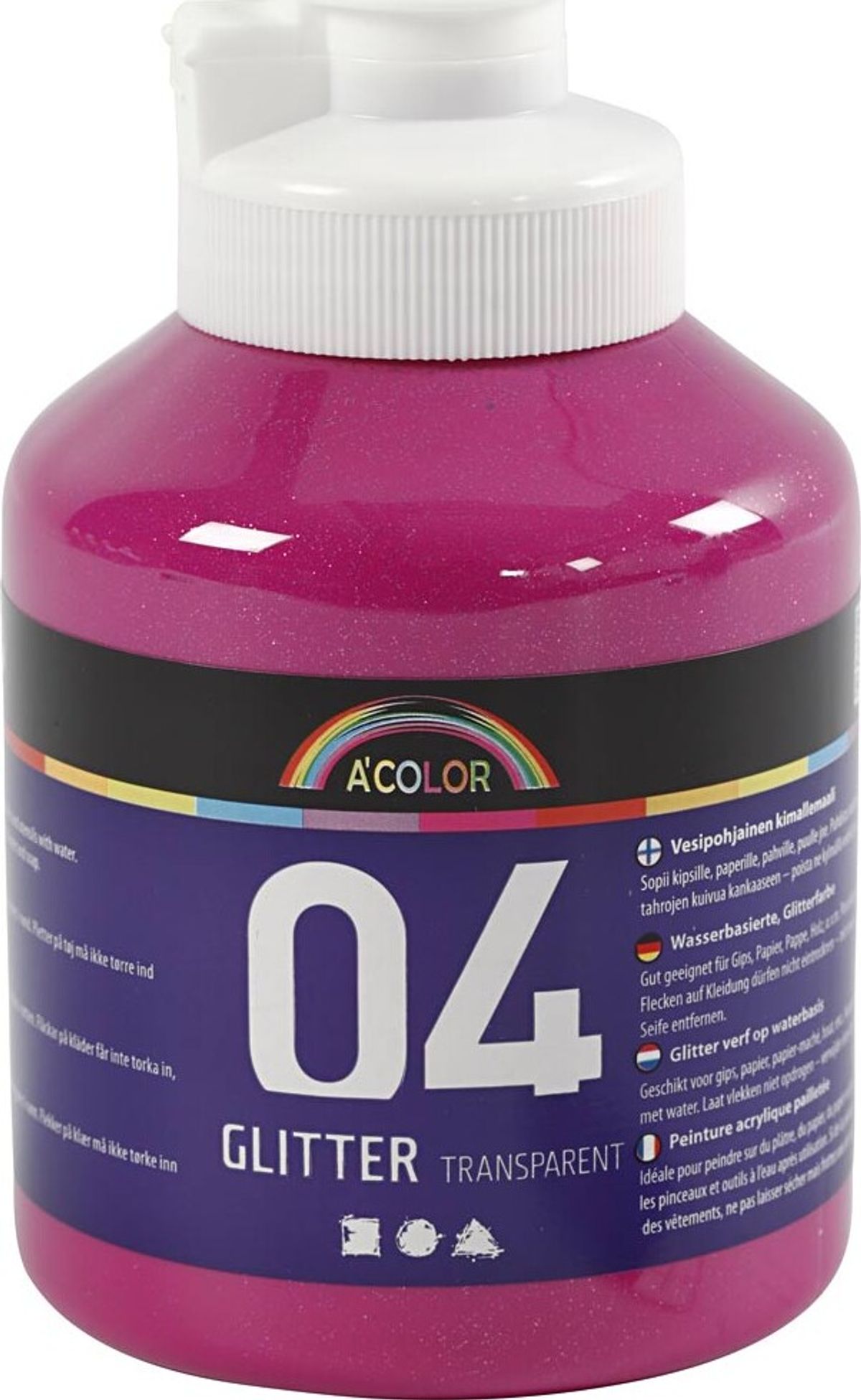 A-color - Skole Akrylmaling - Glitter - Pink - 500 Ml