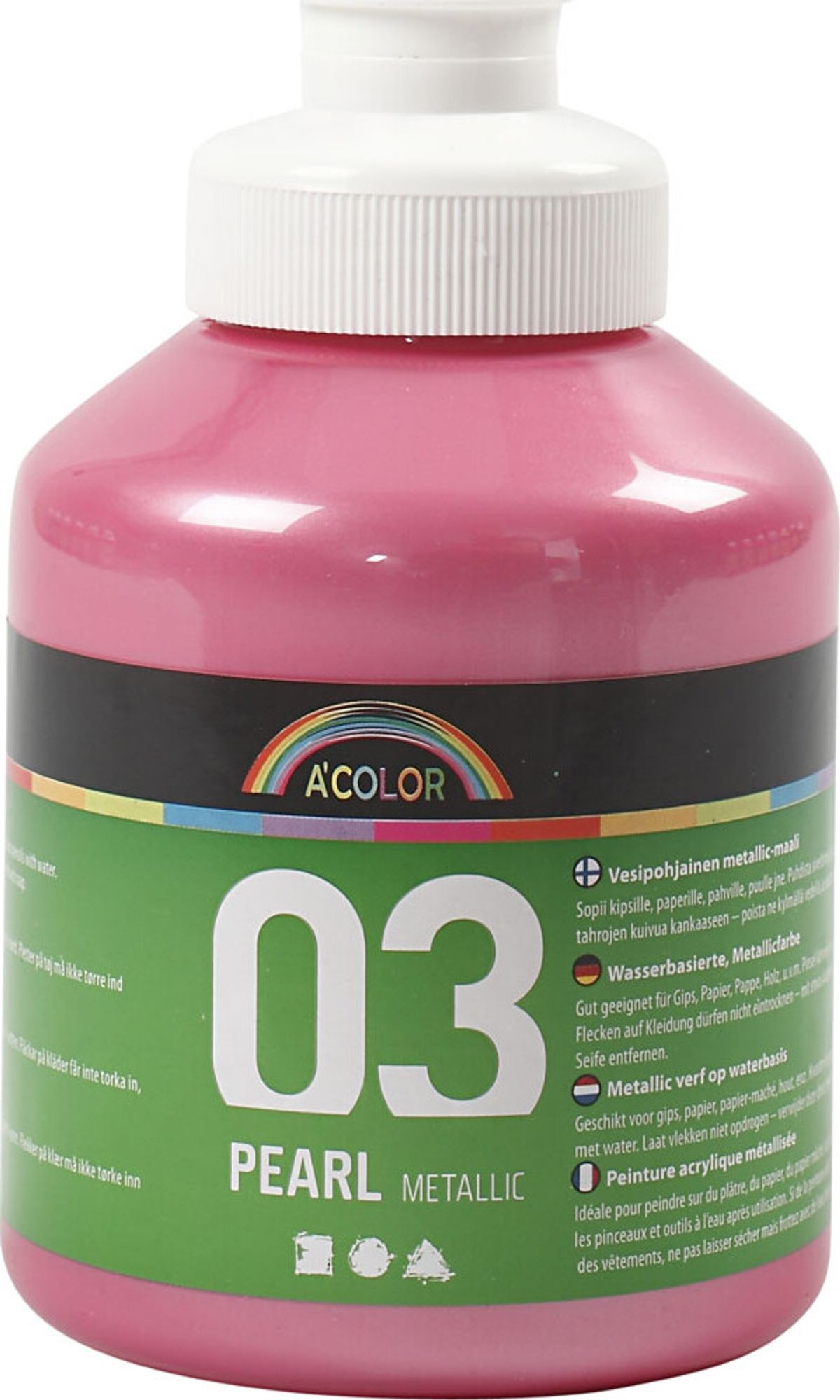 A-color - Skole Akrylmaling - Metallic - Lyserød - 500 Ml