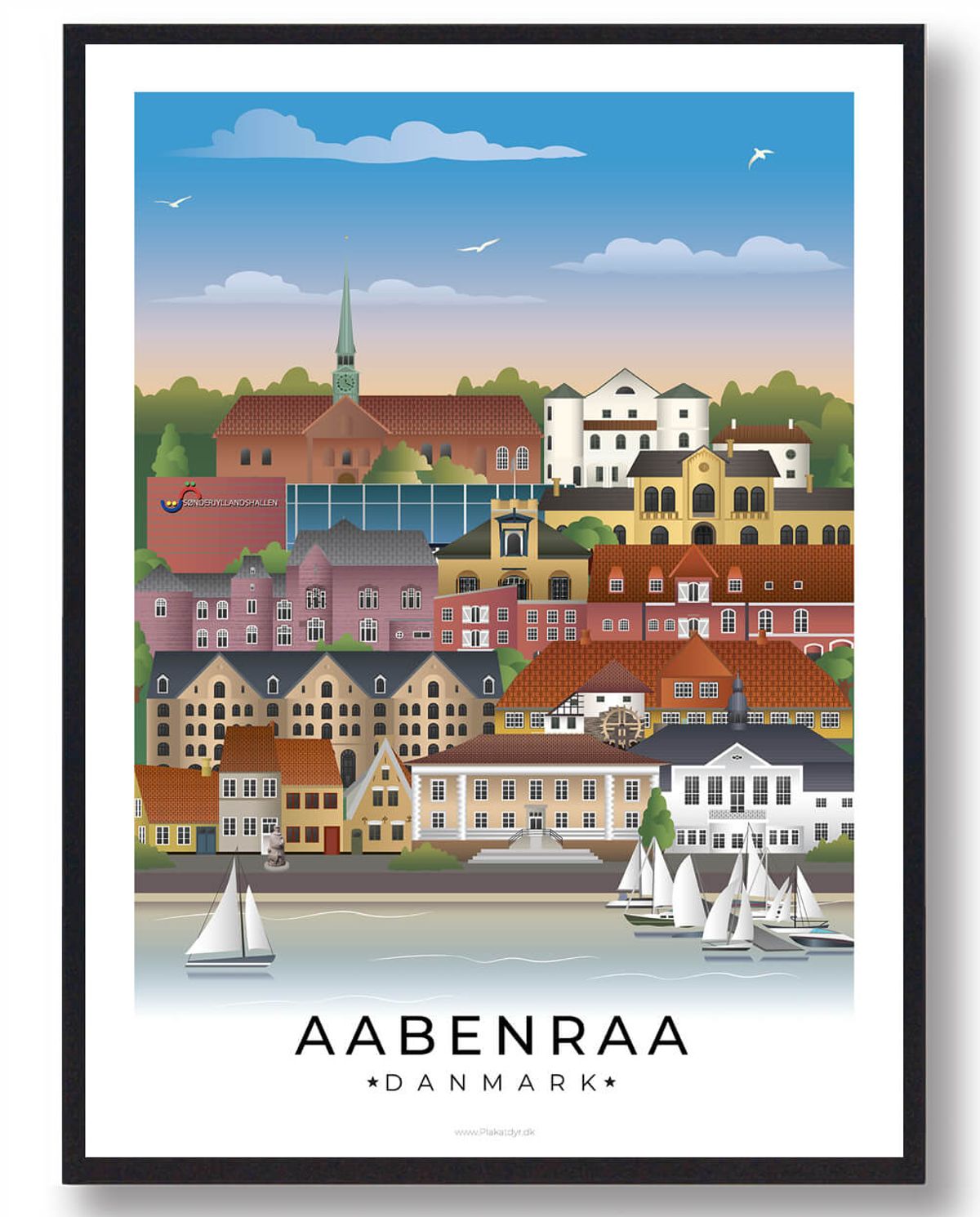 Aabenraa byplakat med hvid kant (RESTPARTI) (Størrelse: M - 30x40cm)