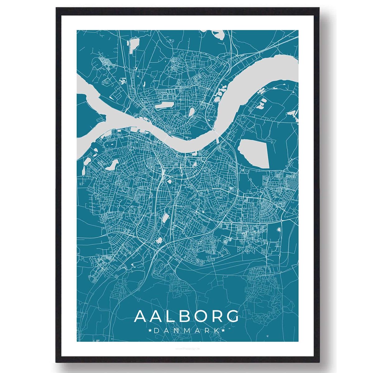 Aalborg by plakat - blå (Størrelse: M - 30x40cm)