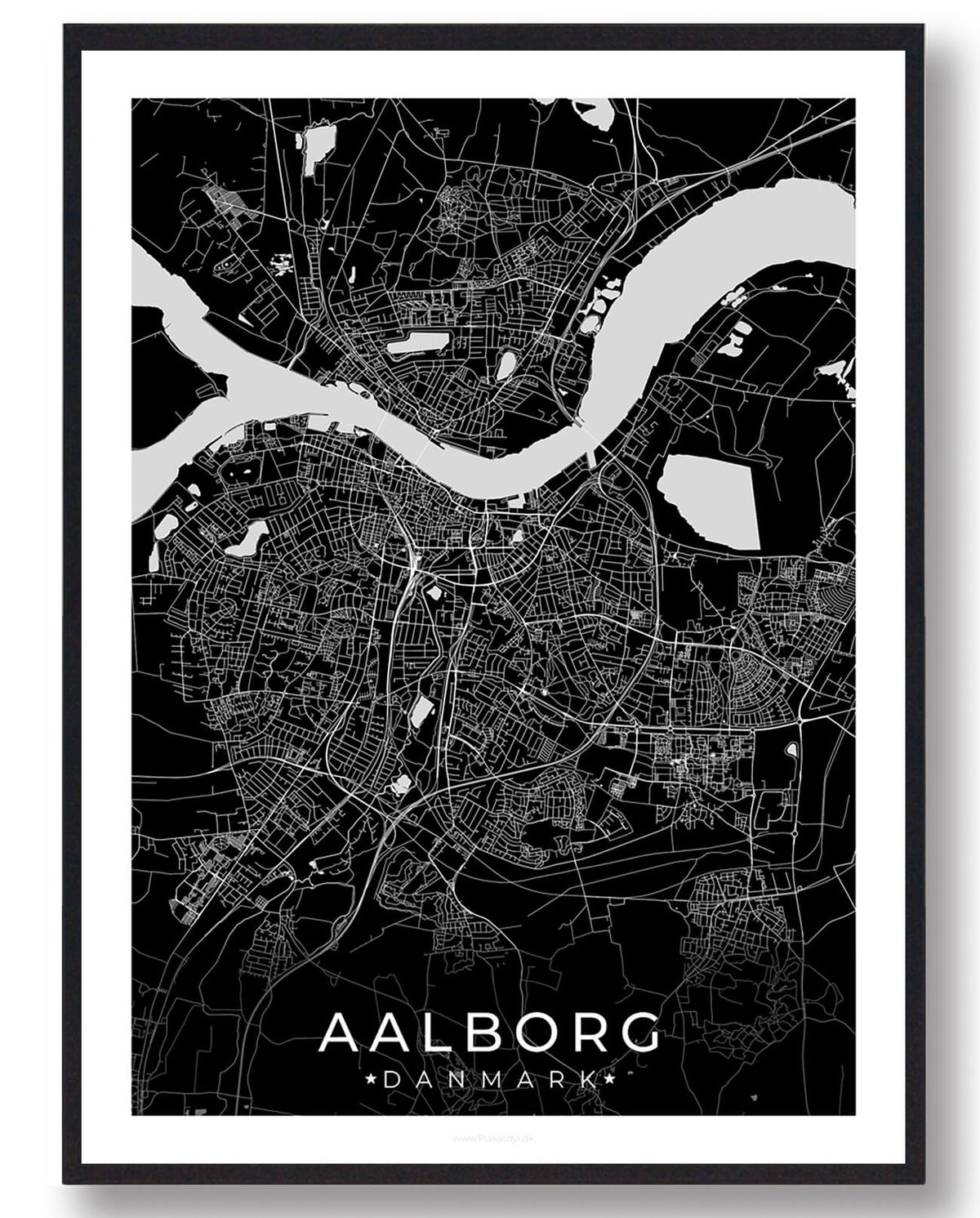 Aalborg by plakat - sort (Størrelse: L - 50x70cm (B2))