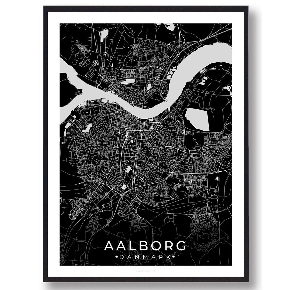 Aalborg by plakat - sort (Størrelse: XS - 15x21cm (A5))