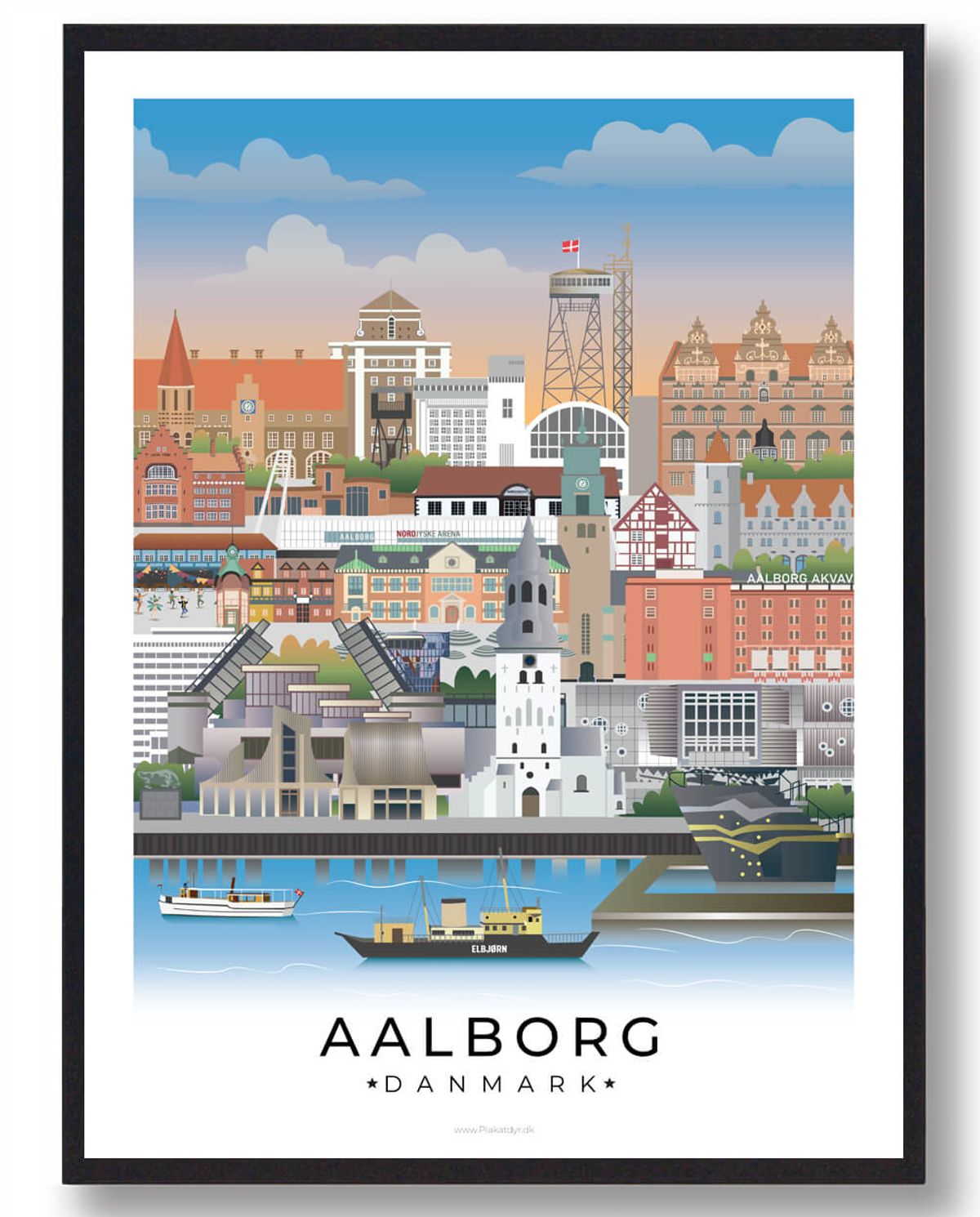 Aalborg plakat med hvid kant (Nyhed) (Størrelse: L - 50x70cm (B2))