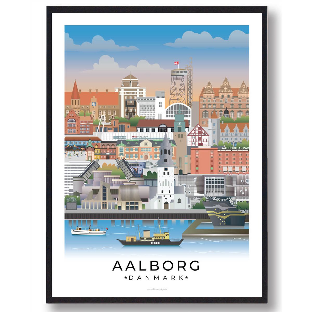 Aalborg plakat med hvid kant (Nyhed) (Størrelse: S - 21x29,7cm (A4))