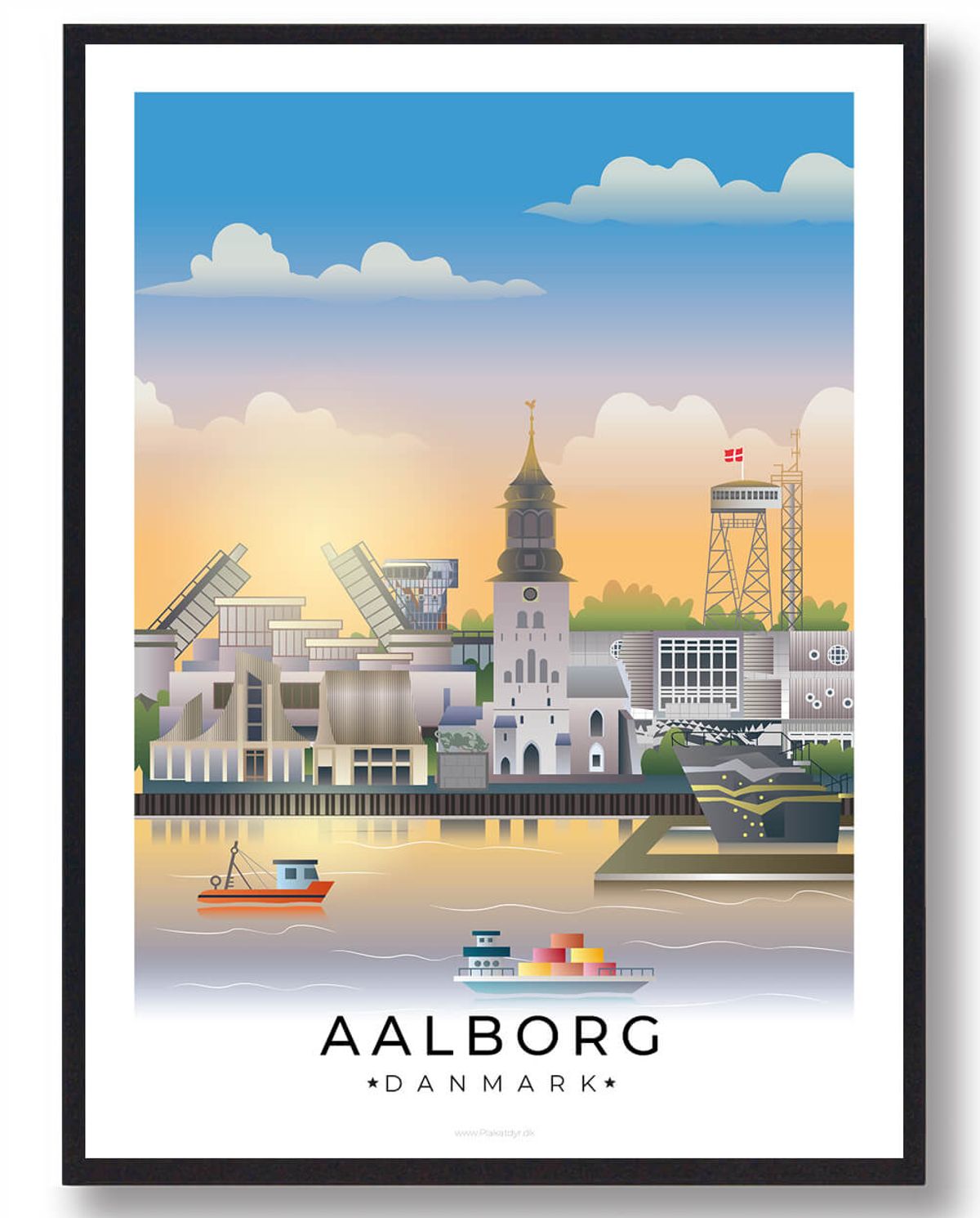 Aalborg plakat med hvid kant (RESTPARTI) (Størrelse: M - 30x40cm)