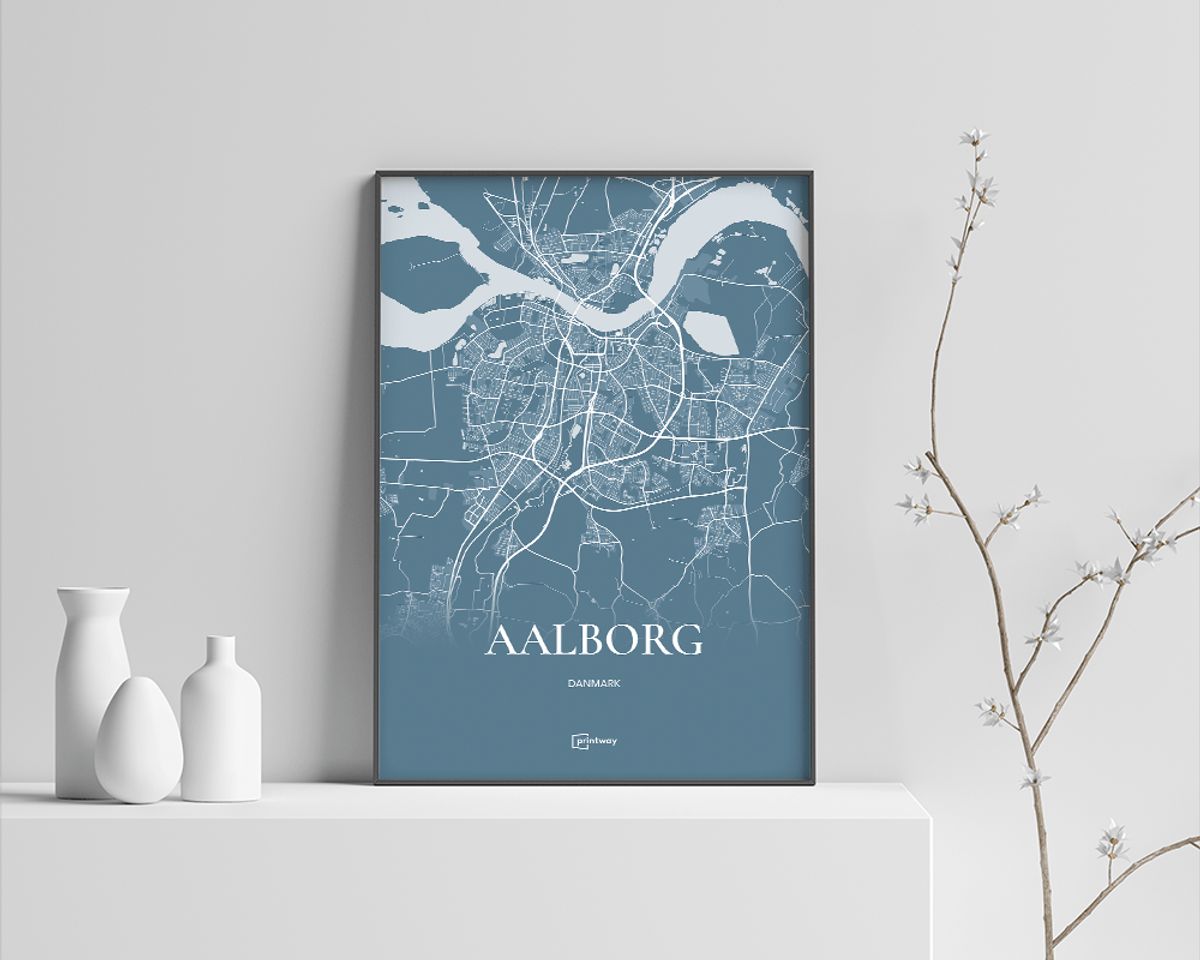 Aalborg Plakaten Fuldt kort Havblå 42×60 cm (A2)