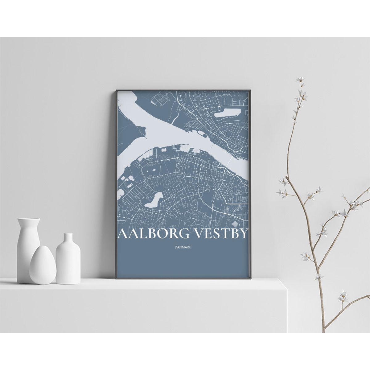 Aalborg Vestby Plakaten Fuldt kort Havblå 50×70 cm (B2)