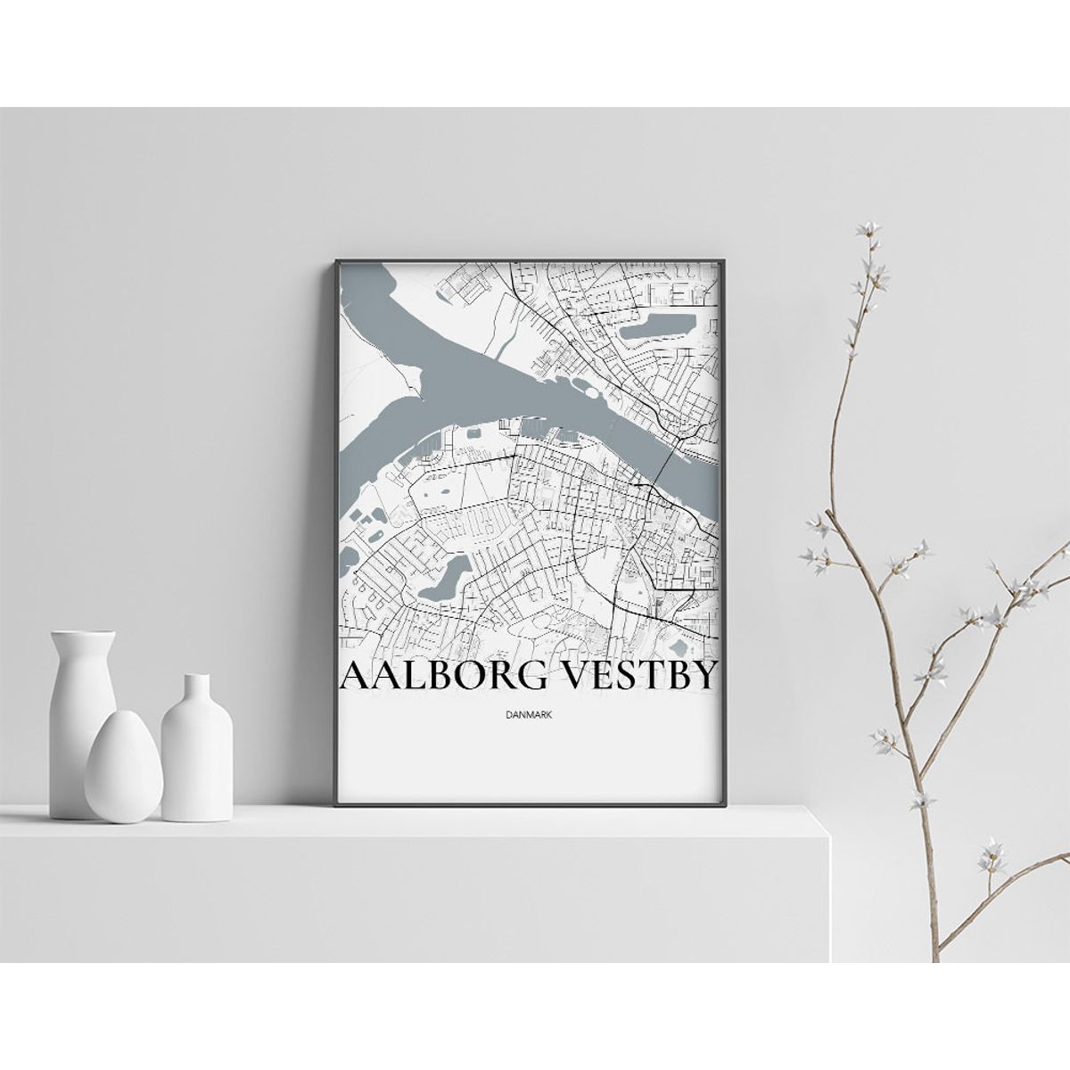 Aalborg Vestby Plakaten Fuldt kort Hvid 60×84 cm (A1)