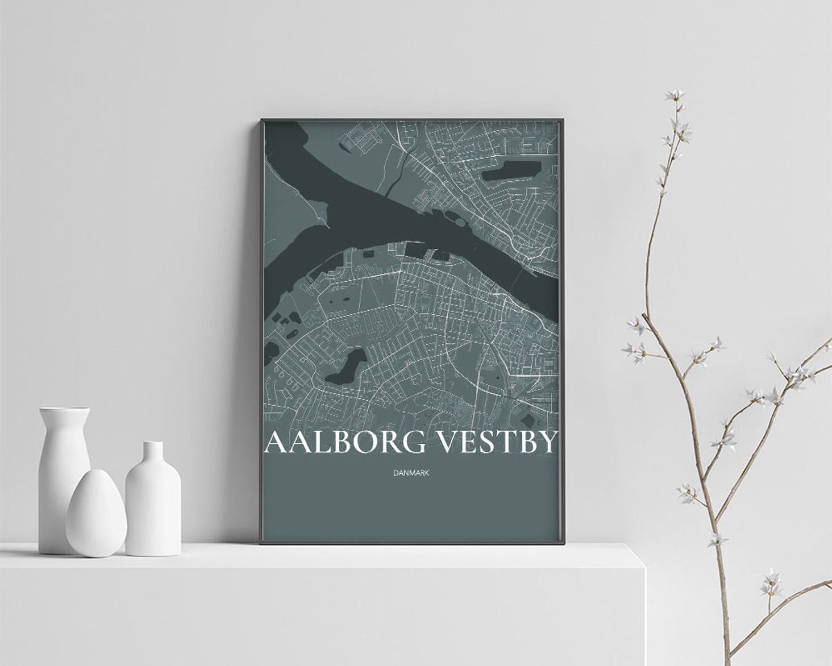 Aalborg Vestby Plakaten Fuldt kort Skovgrøn 42×60 cm (A2)