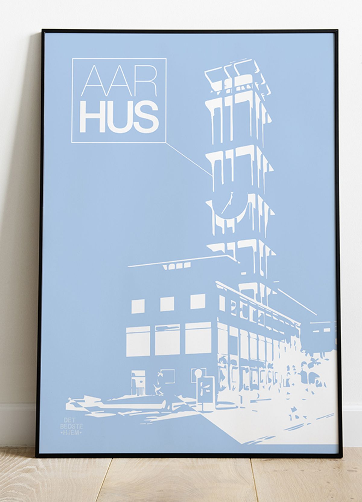 Aarhus-plakat med Rådhustårnet - stor (blå) - 50 x 70 cm - Kr. 279,-