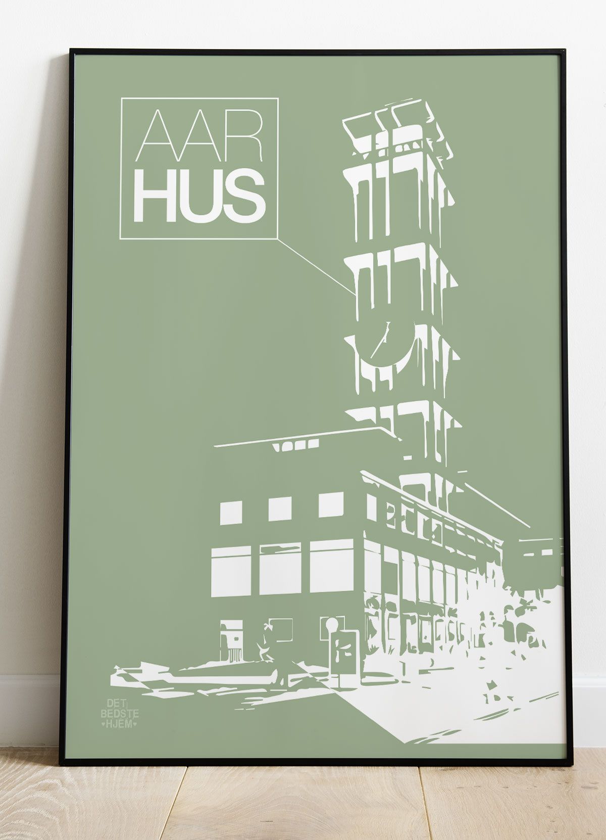 Aarhus-plakat med Rådhustårnet - stor (grøn) - 21 x 29,7 (A4) Kr. 199,-