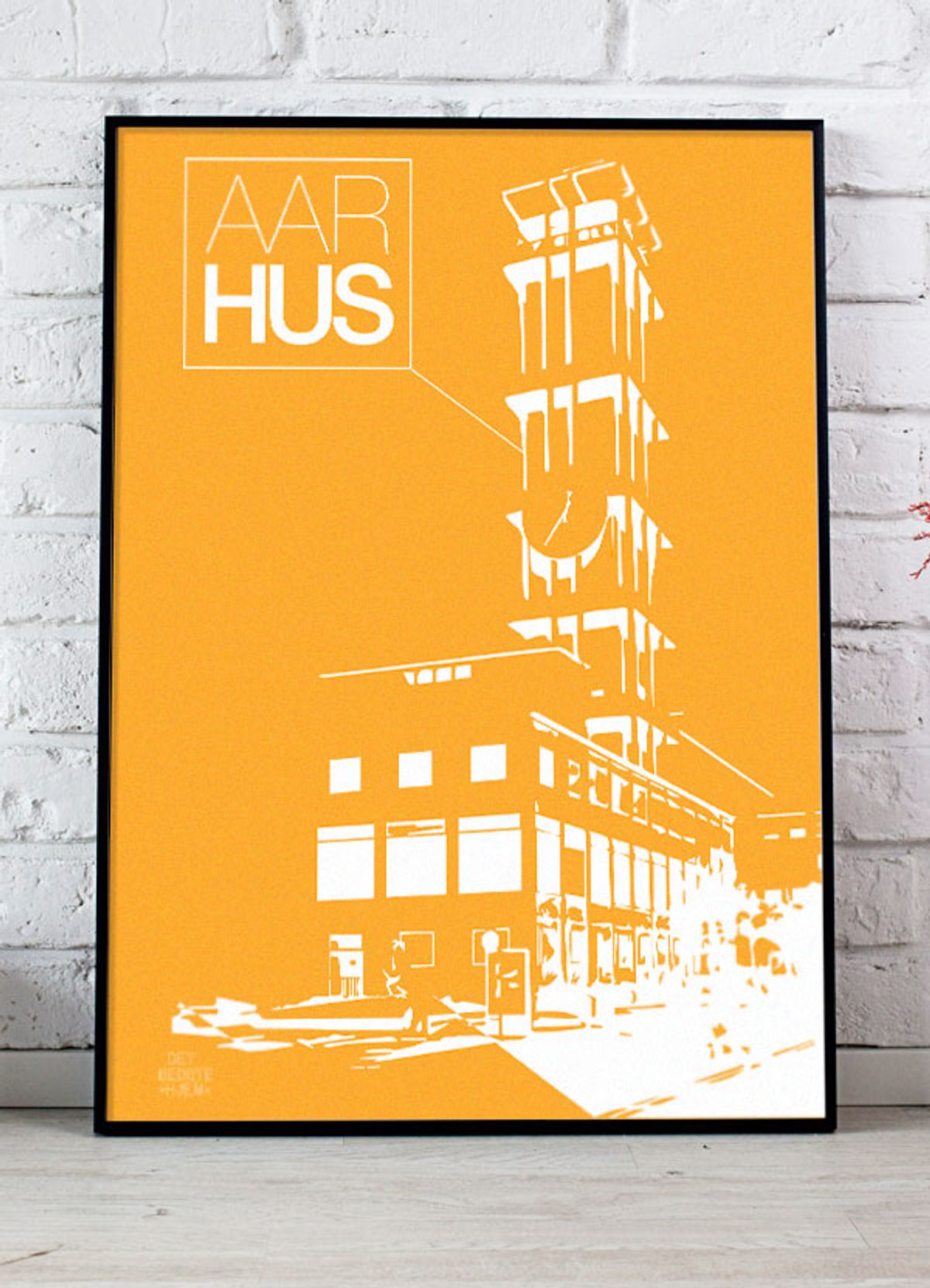 Aarhus-plakat med Rådhustårnet - stor (gul) - 30 x 40 cm - Kr. 219,-