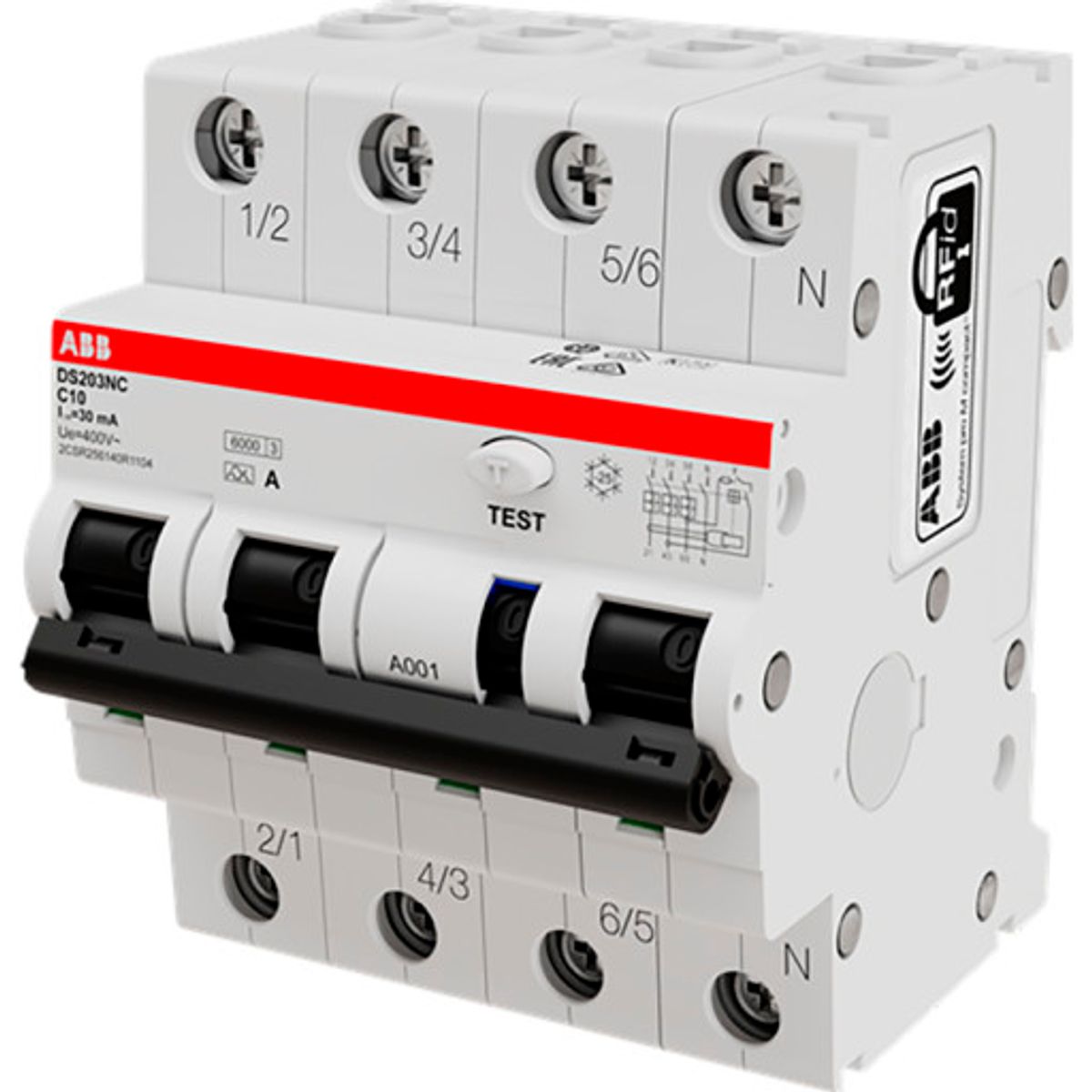 ABB DS203NC HPFI kombiafbryder C, 3P+N på 10A