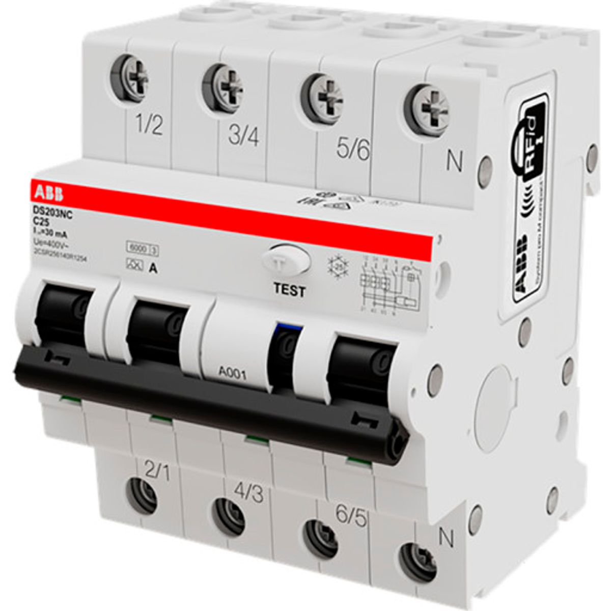 ABB DS203NC HPFI kombiafbryder C, 3P+N på 13A