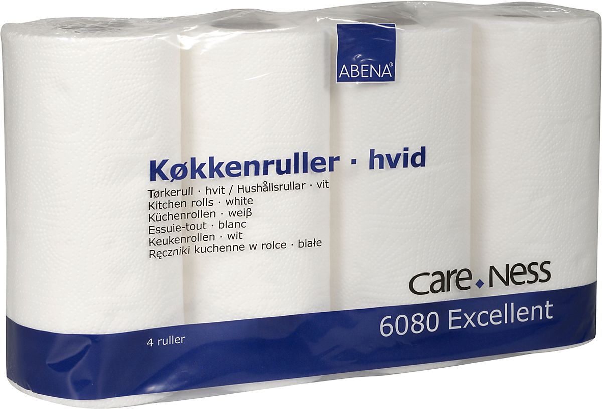 Abena 2-lags køkkenrulle hvid Care-Ness Excellent, 100% nyfiber - pakke a 4 ruller