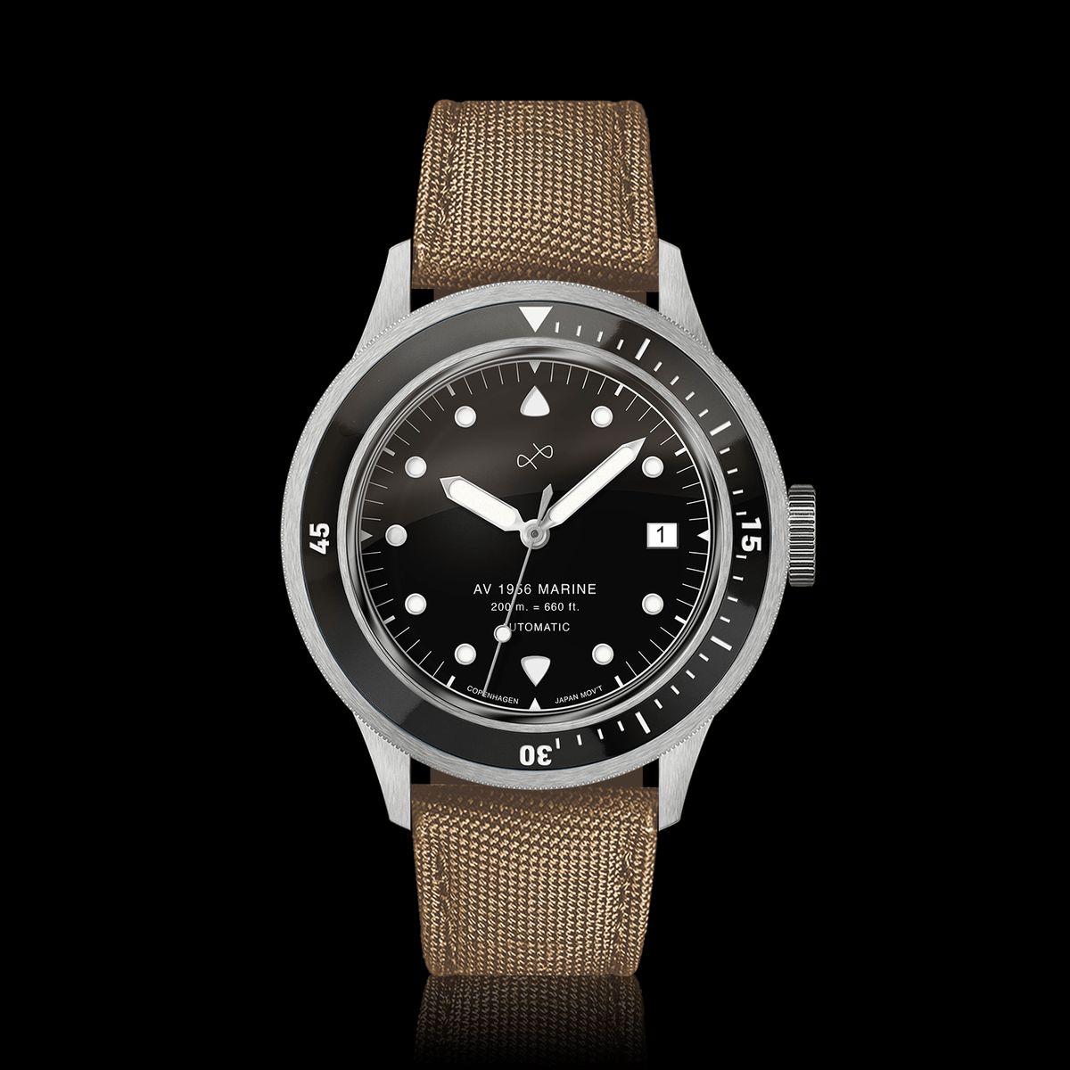 About Vintage 1956 Marine Automatic, Steel / Black Automatic