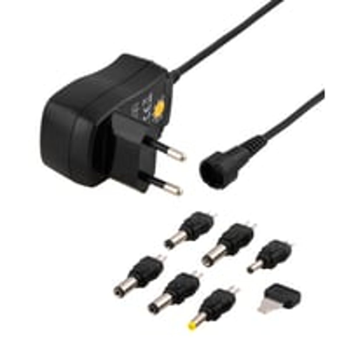 AC adapter 230V to 3-12 V DC, 600 mA, 6 interch. connectors