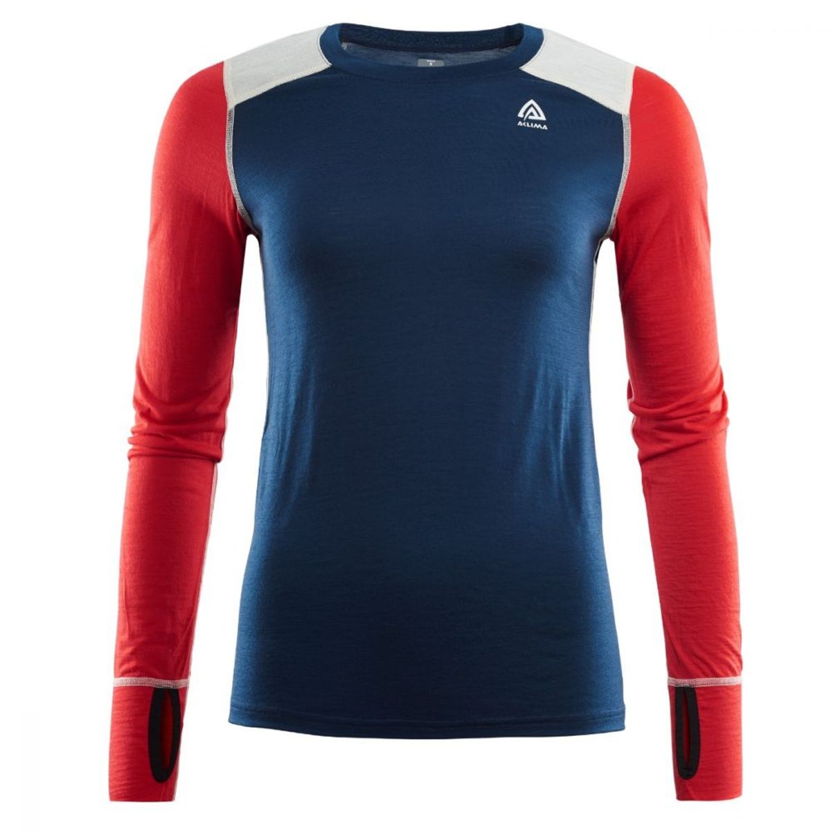 Aclima LightWool Reinforced Crew Neck Woman - Insignia Blue/High Risk Red/Nature - L