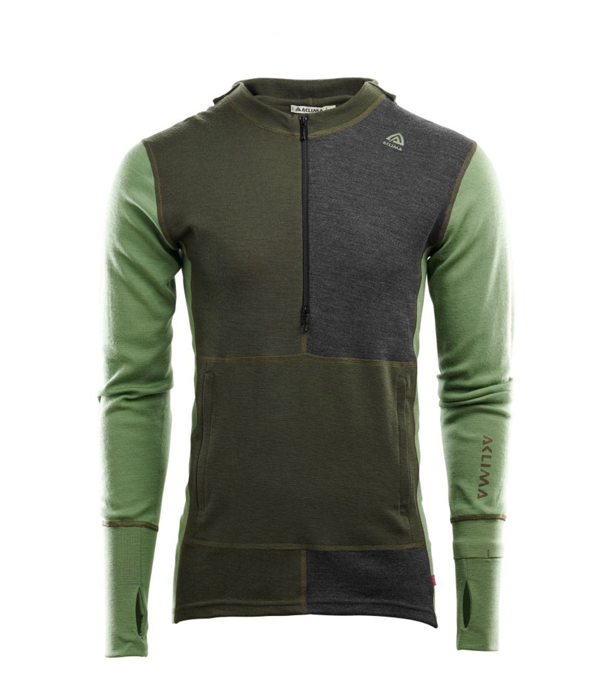 Aclima WarmWool Hood Sweater W/Zip Man - Olive Night / Dill / Marengo - XS