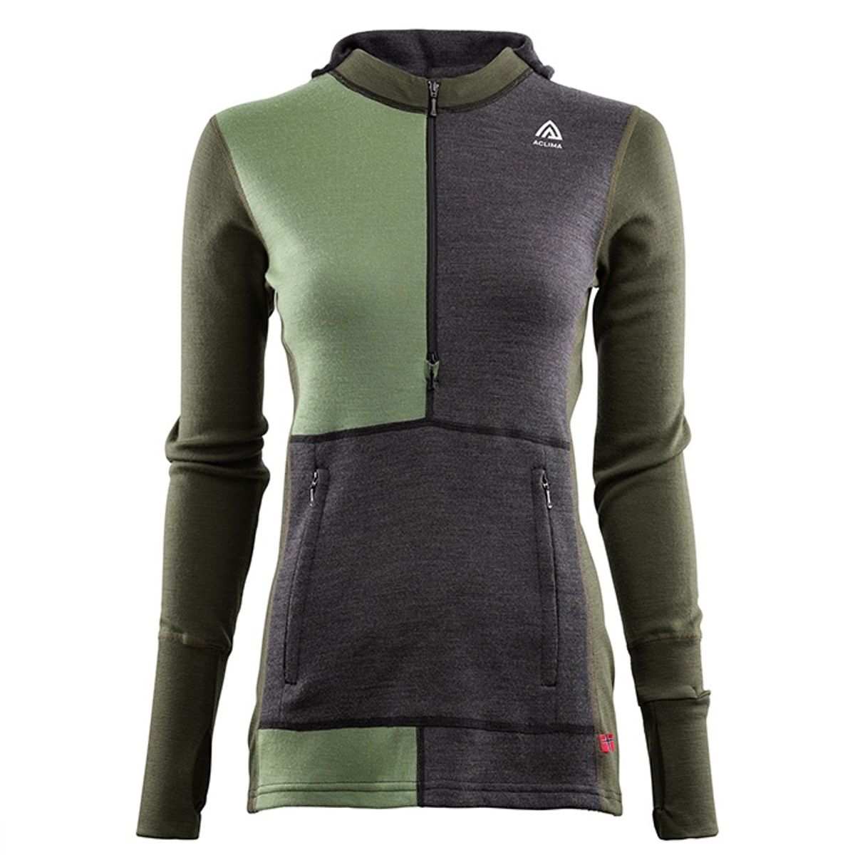 Aclima Warmwool Hoodie w/zip Woman, marengo/Grøn night-XL - Aclima