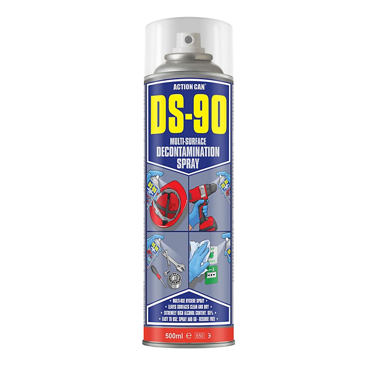 Action Can DS-90 500ml spray Desinficerende, mindre end 80% alkohol, fjerner vira,bakterier & svamp