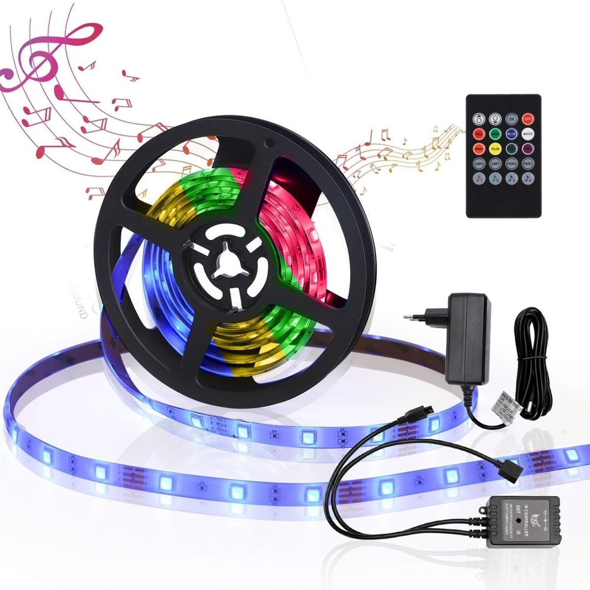 Aigostar RGB LED Strip Sæt 24W, IP65, 30LED/m (12V/230V) - 3 Meter