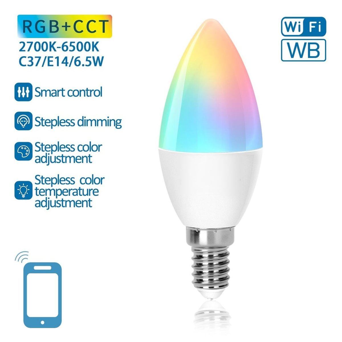 Aigostar SMART WiFi/BT, D37, E14 Mat LED Kertepære 6,5W i RGB+CCT