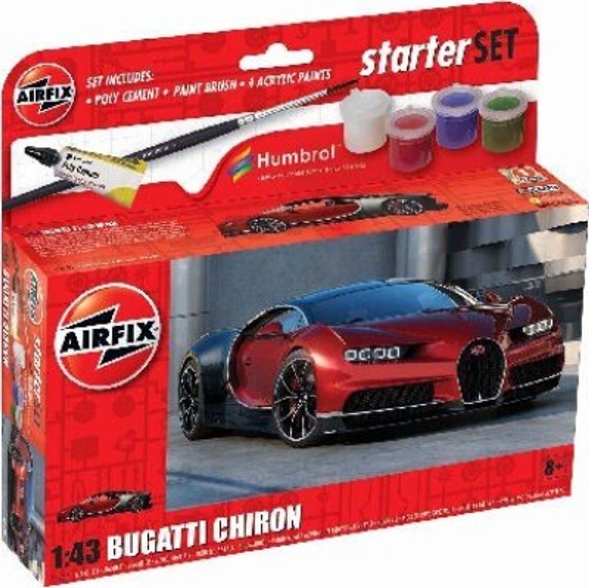 Airfix - Bugatti Chiron Model Bil Byggesæt Inkl. Maling - 1:43 - A55005