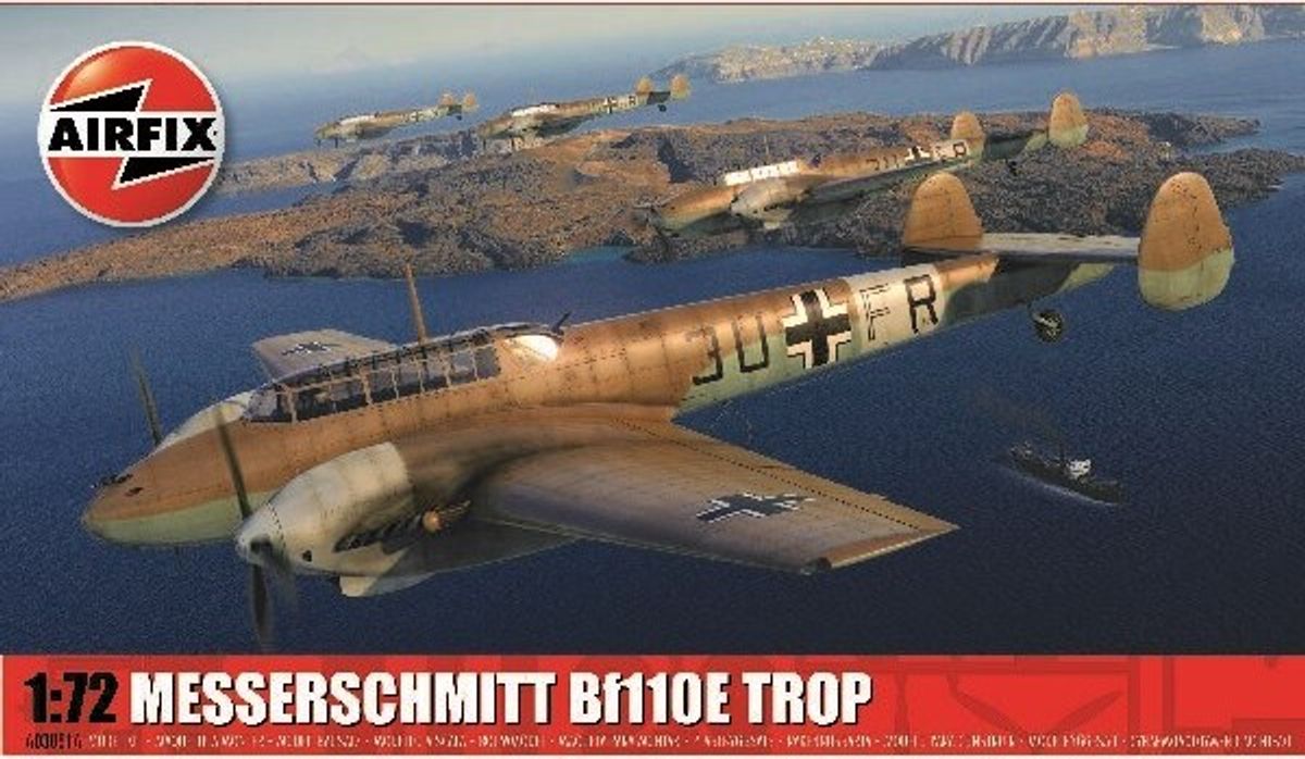 Airfix - Messerschmitt Bf110e E-2 Trop Modelfly Byggesæt - 1:72 - A03081a