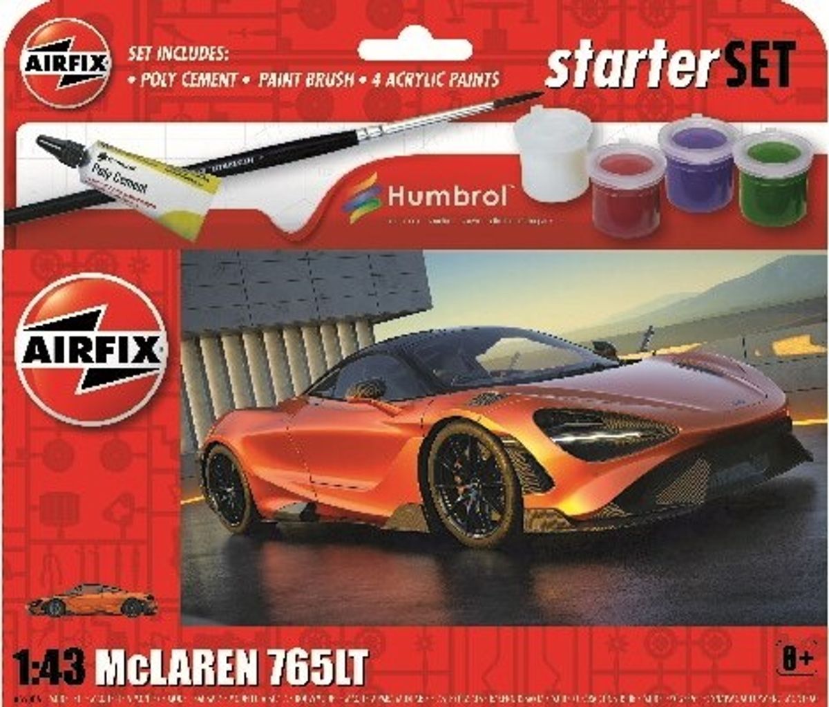 Airfix - Starter Set - Mclaren 765lt Bil Byggesæt - 1:43 - A55006