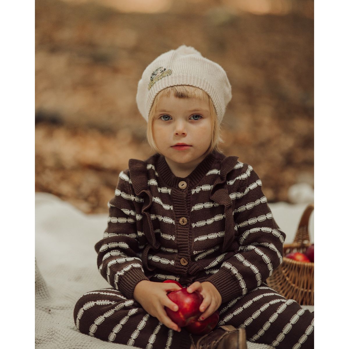 Alba Striped Frill cardigan brown - Brown / 3-4y - 104cm